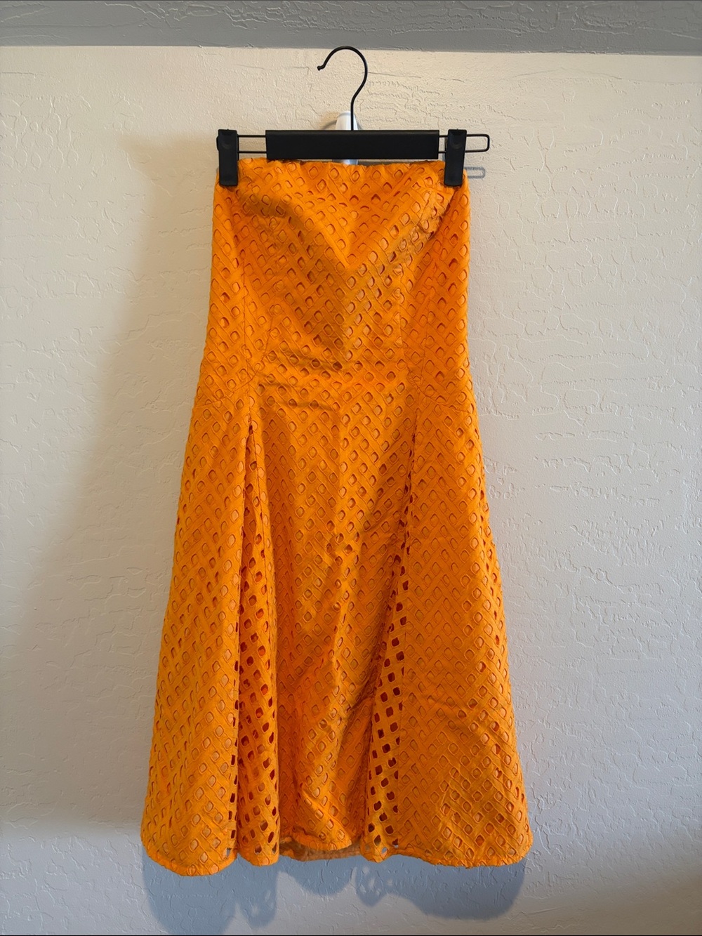 Maeve Bright Orange Eyelet A-Line Midi Skirt